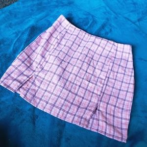 Pastel Pink Plaid Pencil Skirt with slits